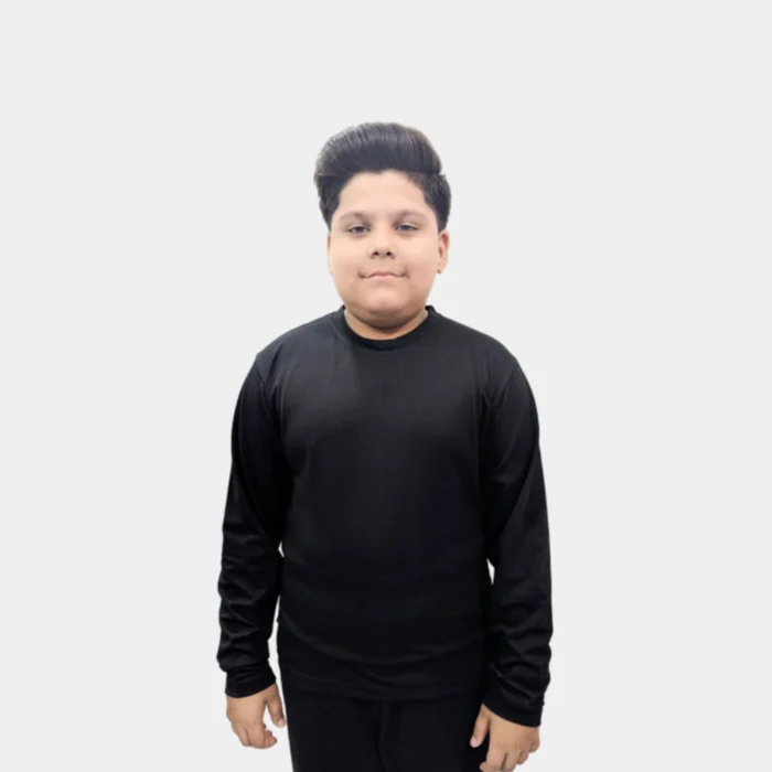 Kids Classic Black Long Sleeve Cotton T-Shirt